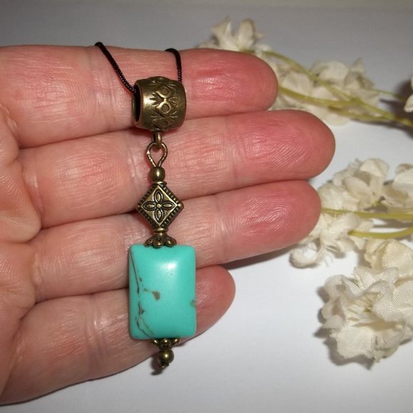 Necklace, Pendant, Boho Necklace, Cord Necklace, Turquoise Necklace, Gift 7938 - Picture 7 of 10